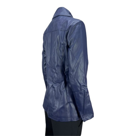 Blue Faux Leather Dennis by Dennis Basso Turn-lock Jacket Sz XXS - Picture 3 of 11